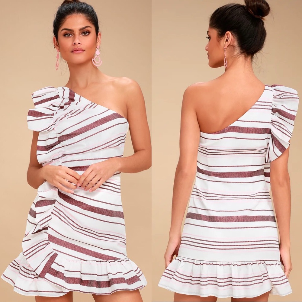 Lulus Cap Cod Nautical One Shoulder Dress Beach Cocktail Bridal Small